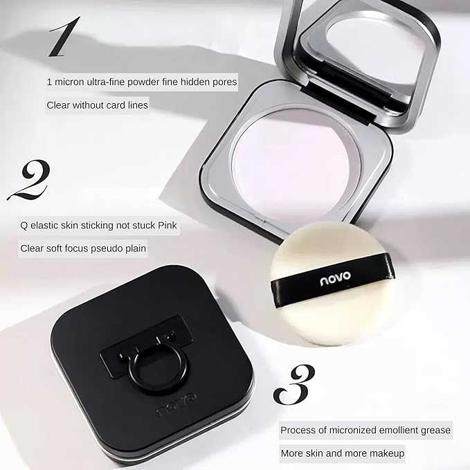 Novo Setting Powder - Oil Control, Long-Lasting Matte Finish, Lightweight, Sweatproof & Waterproof, Non-Caking, Ideal for Oily Skin, Velvet Smooth Texture with Built-In Powder Puff