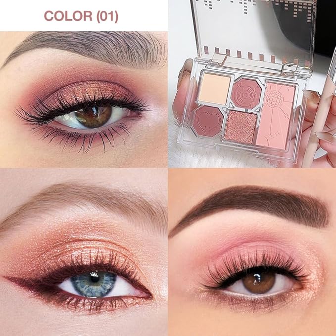 5-Color Eyeshadow Palette Matte Shimmer Duochrome, Low Saturation Velvety Blend, Day to Night Smokey Makeup, Hypoallergenic Long-Lasting Eyeshadow (#1, 1 Count (Pack of 1))