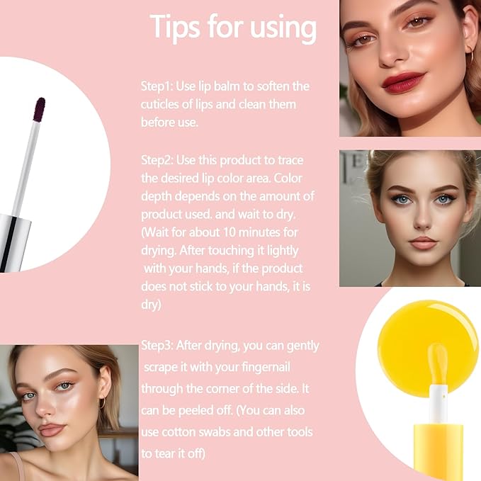 Lip Tattoo Peel off Kit - Lip stain Long Lasting Waterproof Lip Tattoo Peel off Matte LipLiner Natural Finish Smudge Proof Lip Liner with Lip Gloss