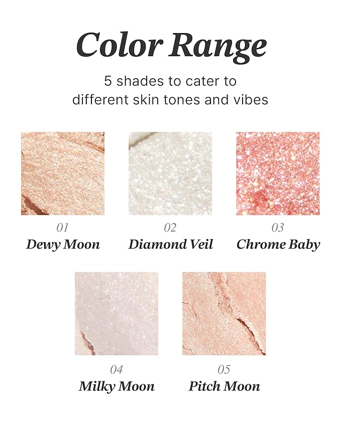Glint Dewy Highlighter (Dewy Moon, 0.08oz) - Luminous Glow, Infused with Micropearls, Shiny Illuminator. Rich Pigment & Silky Touch, Korean Makeup.