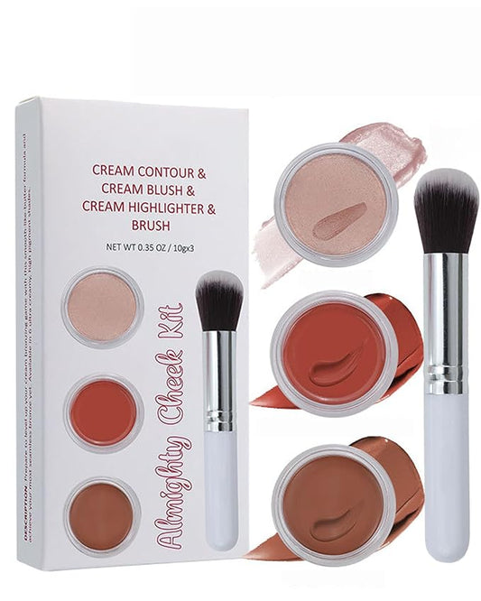 3Pcs Cream Blush Contour Highlighter Balm Makeup Set,Hydrating Tinted Miracle Glowy Face Balm Creamy Lightweight&Blendable Blusher, Highlighter Bronzer for Cheek Matte&Glitter Finish, Women Makeup- D