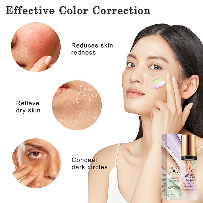 One Step Color Corrector Primer, 3 In 1 Primer for Face Before Makeup, Face Moisturizing Sunscreen Isolation Cream, SPF 50, Makeup Primer Oil Control & Concealer Skin Tone Correcting,Radiance Skin
