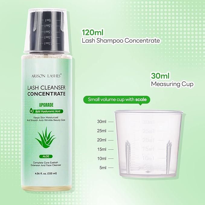 ARISON LASHES Lash Shampoo Concentrate - 120ml Large Capacity Eyelash Cleanser for Professional Extensions, Makes 24 Bottles of 60ml Aloe Lash Shampoo