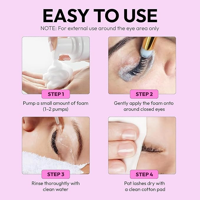 Large 120ml Lash Shampoo for Eyelash Extensions - Eyesy Lash Cleanser Gentle Foam Cleaner for Extensions, Clusters, Natural Eyelashes, Eye Makeup Remover Sulfate-Free Supply for Salon and Home Use