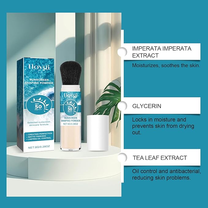 Sunscreen Setting Powder,SPF 50++ Mineral Setting Powder, Lightweight, Long Lasting, Smooth, Oil Control Sunscreen Powder,Smooth Lasting Breathable Concealer for Face with Brush