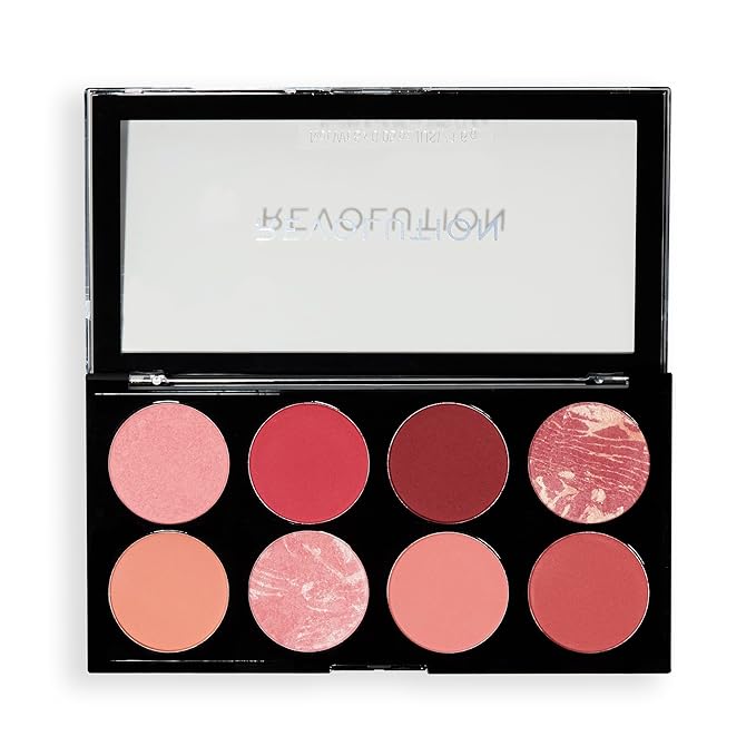 Revolution, Ultra Blush Palette, 8 Pigmented Shimmer & Matte Makeup Shades, Blendable Powder Blush Formula, Vegan & Cruelty-Free, Sunset Burst