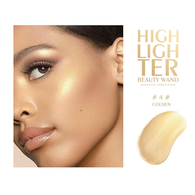 KYDA Highlighter Beauty Wand, Face Illuminator with Cushion Applicator, Natural Glossy Finish, Silky Smooth Cream, Face Highlighter Bronzer Makeup, Lightweight Blendable-Golden