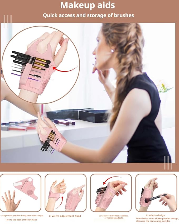 Makeup Mixing Palette Wrist Strap with Makeup Brush Storage & Silicone Mixing Tray