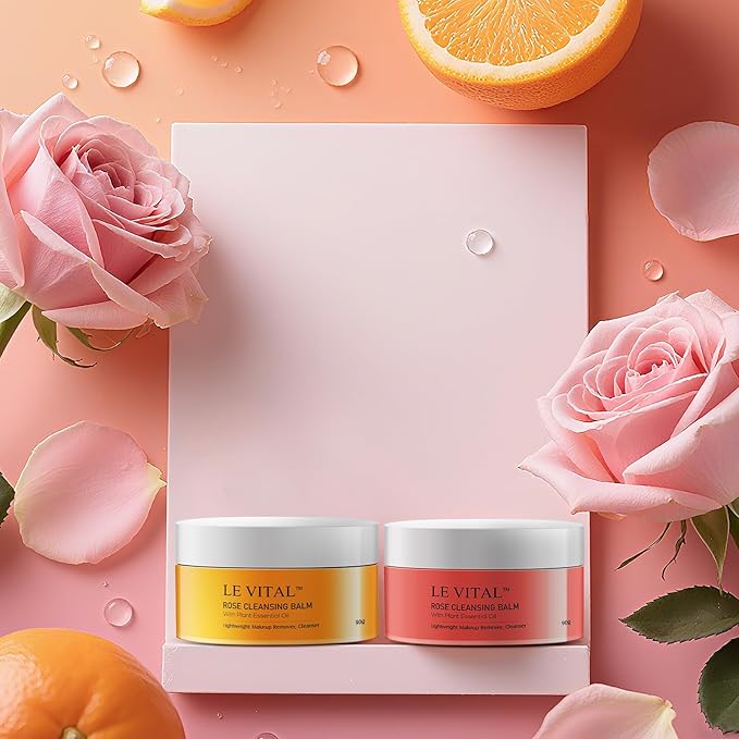 Cleansing Balm, Plant Essential Oil Makeup Remover for Sensitive & Dry Skin, 1-Step Gentle Cleanser for Heavy Makeup, Sunscreen & Women’s Skincare,Travel-Friendly (Pack of 2, Tangerine & Rose)