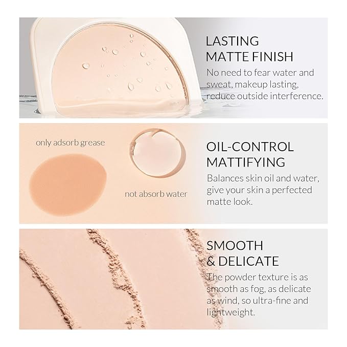 KYDA Translucent Matte Setting Powder, Pressed Face Powder, Even Complexion Setting Powder, Lightweight, Oil-Control Mattifying, 0.65 Oz. Large Capacity Packaging, All Skin