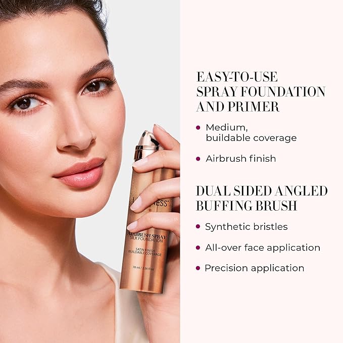 LUMINESS Airbrush Spray Silk Foundation Starter Kit - Warm Dark - Foundation, Primer & Dual-Sided Angled Buffing Brush - Medium, Buildable Coverage, Anti-Aging Formula Hydrates & Moisturizes