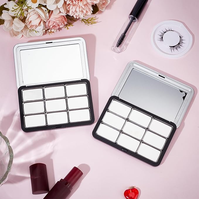NICENEEDED 2 Pcs Empty Eyeshadow Palette, 9 Grids Blush Pallet Makeup Palette, Eyeshadow Palette Storage Box DIY Travel Makeup Organizer for Powder Blusher