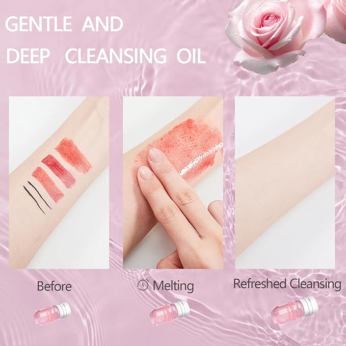 40PCS Mini Clensing Oil for Face, Jojoba & Rose Oil Makeup Remover Travel Size, Lightweight Softening Soothing Gentle for All Skin Types, Individually Packaged Units, 2ml x 20 Capsules
