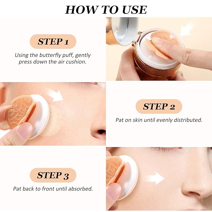 Boobeen Air Cushion BB Cream, Lightweight Moisturizing Foundation Face Makeup, Natural Matte Concealer for Dewy Finish, Conceal & Brighten Nude Base Primer Cream to Even Skin Tone, Long Lasting