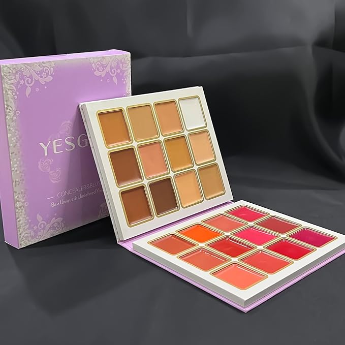 24 Color Conceal Correct Cream Contour Bronzer Blush Highlighter Face Palette with Makeup Brushes, Matte and Glow Contour Kit Concealer for Dark Circles
