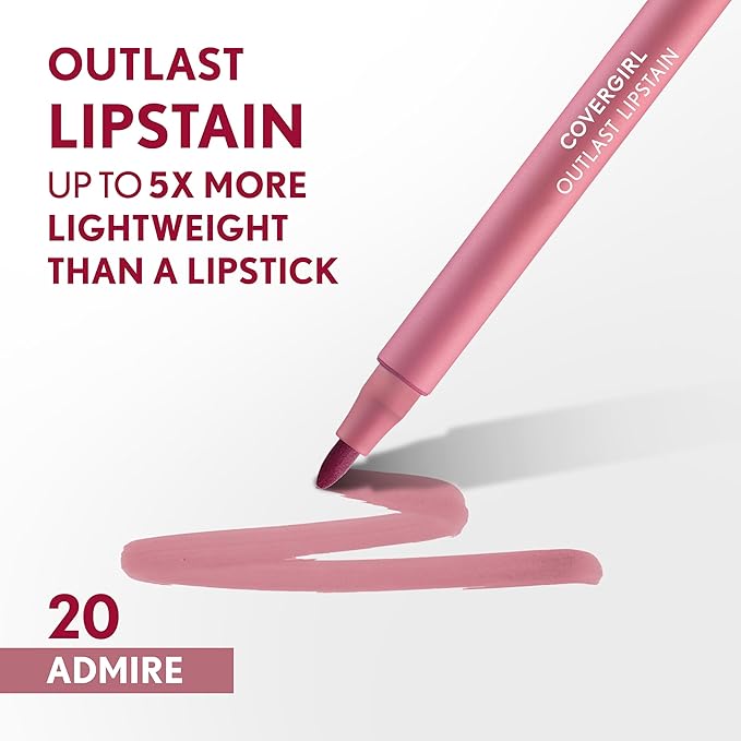 COVERGIRL Outlast Lipstain Bundle - 20 Admire & 35 Canyon Colors, Vegan Formula, 0.06oz Each