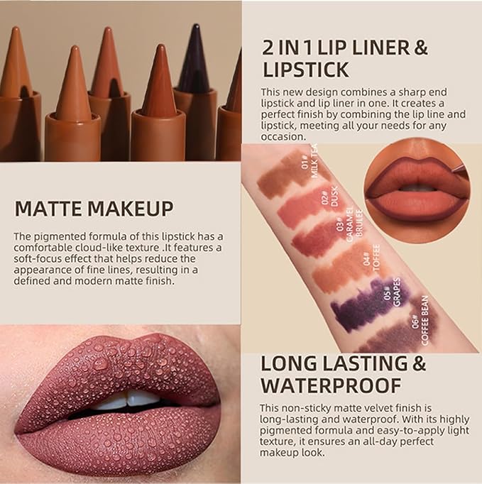 Gradient Lip Liner Matte Crayon Lipstick Set, Flawless Contour and Gradual Ombre Effect Lip Pencil High Pigmented Smudge Proof Waterproof Easy to Use Cone Tip (01#+02#+03#)