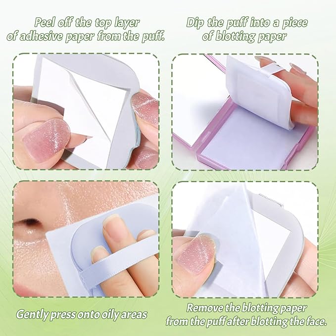 BOROLA 3-in-1 Oil Blotting Paper Set for Face 100 Sheets Oil Absorbing Sheets with Portable Mirror & Adhesive Makeup Puff, Blotting Papers for Oily Skin, Design for Men & Women(Green)