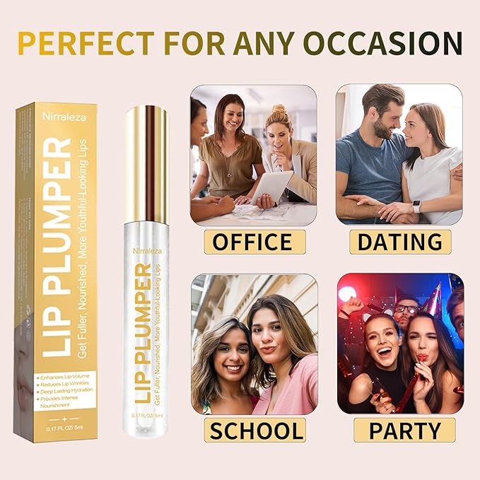 Lip Plumper Gloss, Clear Plumping Lip Gloss for Visibly Hydrated, Volumized Lips with Nourishing Ingredients to Smooth Lip Wrinkles.