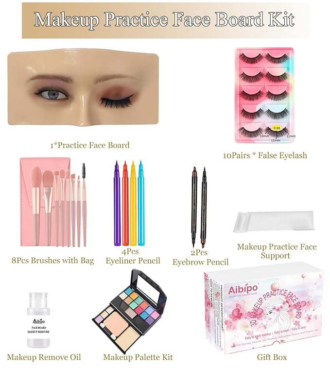 Makeup Practice Mannequin with 3D Reusable Face for Makeup Artists and Beginners