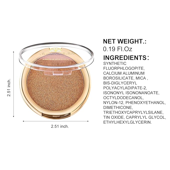YOUNG VISION Baked Highlighter Powder Palette, Sheer Pearl Shimmer Shades for Face Highlighter Makeup, Highly Pigmented Iluminadores de Maquillaje, 0.19 Oz(Pack of 1)