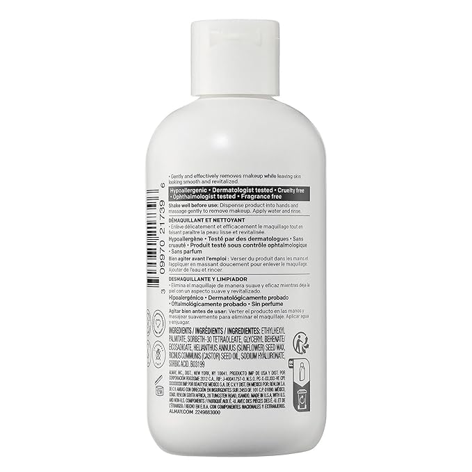 Almay Moisturizing Makeup Remover, Dermatologist Tested and Fragrance-Free, Hypoallergenic Cleanser, Removes Regular and Longwear Formulas, 4 Fl Oz (1 Pack)