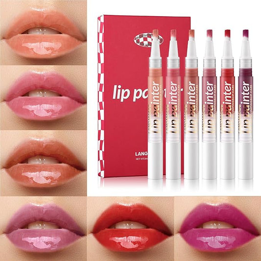 LANGMANNI 6pcs Shimmer & Smooth Lip Gloss Set, Moisturizing and Long-lasting - Fresh & Stylish Colors 0.6 Fl Oz (#A)