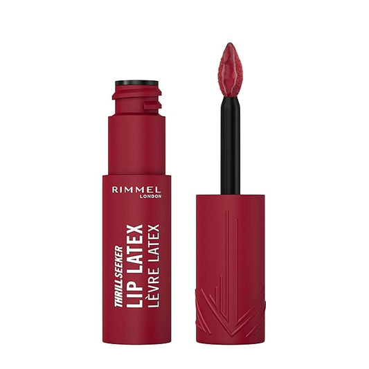 Rimmel Thrill Seeker Lip Latex, 450 Majesty, Liquid Lipstick, Lipgloss, Lip Colour, Hyaluronic Lipstick, Lip Stain, Smooth Shine, Hydration, Hyaluronic Acid, Vitamin E, Aloe Vera, 0.2oz
