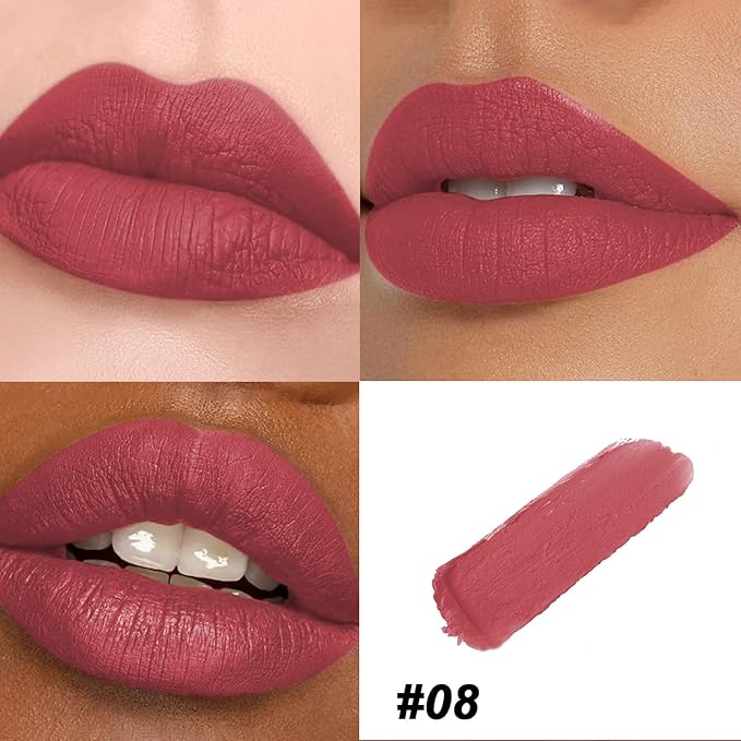 Matte Bullet Long Wear Lipstick - Vegan and Cruelty-Free - Smudge and Waterproof Matte Lipstick with Moisturizing Formula - All Day Comfort - (Bold Garnet #08)