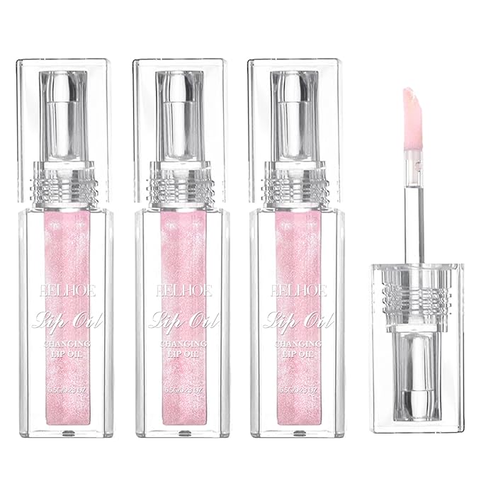 YUANLI Color Changing Lip Oil, Magic Hydrating Glimmer Lip Gloss Balm, Transparent Plumping Lip Oil Tinted for Long Lasting Moisturizing Non-sticky Fresh Texture Lip Oil - 3pcs