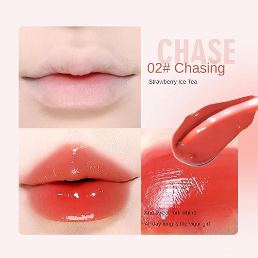 Novo Glassy Lip Stain - Hydrating Non-Sticky Shine, Long-Lasting, Moisturizing Formula for a Natural Look, Keeps Lips Vibrant & Soft All Day, Available in 02# Strawberry Iced Tea & 716# Apricot Orange