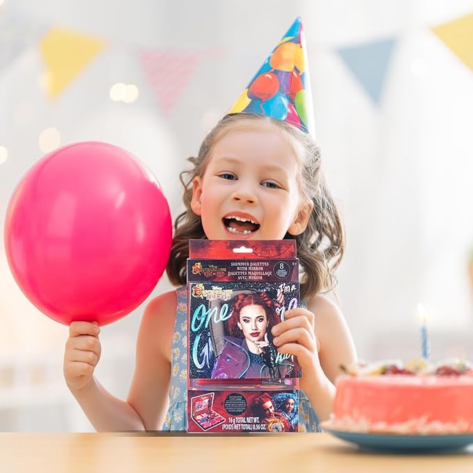 Descendants: The Rise of Red - 8 Well Eyeshadow Shimmer Palette with Mirror and brush, Shimmery and Opaque Colors, Pigmented Blendable for Girls Ages 8+, Perfect for Birthday, Parties by Townley Girl