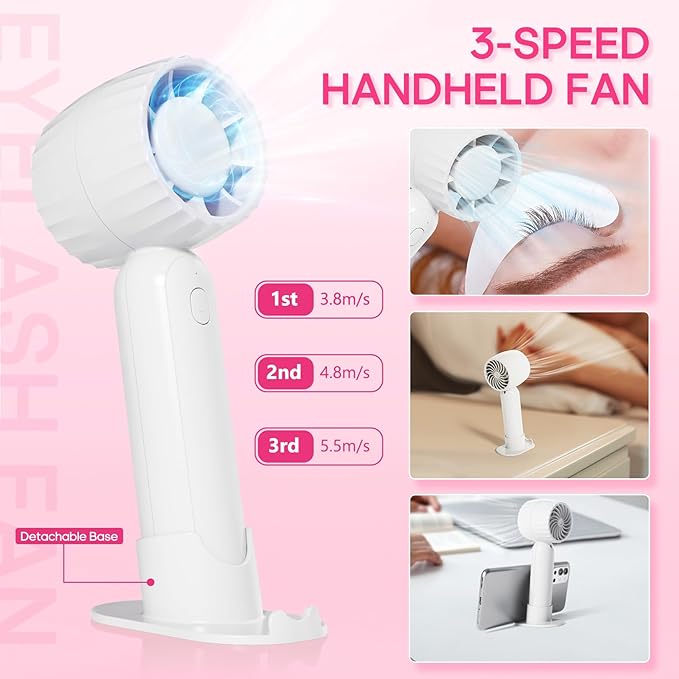 Buqikma Lash Shampoo Kit - Eyelash Extension Cleanser for Extensions 60ML with Rechargeable Handheld Lash Fan Dryer Mascara Brush Rinse Bottle Makeup Cleansing Foam for Lash Care