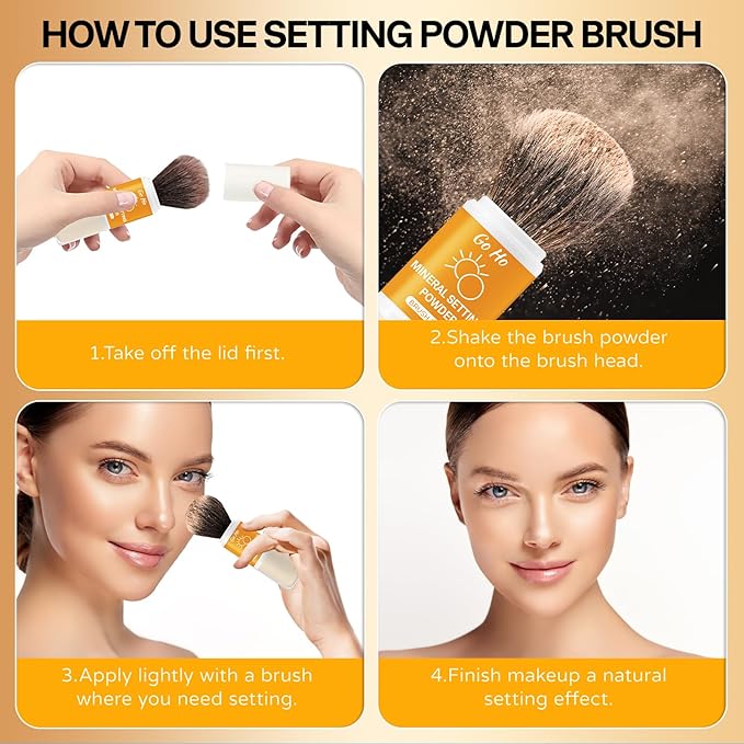 Go Ho Mineral Sunscreen Setting Powder Brush,Loose on Brush,Translucent,Hypoallergenic Cruelty Free SPF 50 Sunscreen Powder,Oil Control Natural Matte Finish,5g