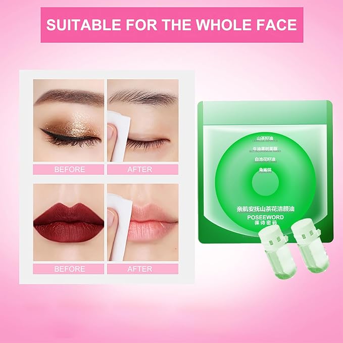 20Pcs Cleansing Oil Mini,Portable Natural Makeup Remover Oil,Nourishing and Gentle for All Skin Types,Camellia,2 ml/0.07 fl.oz