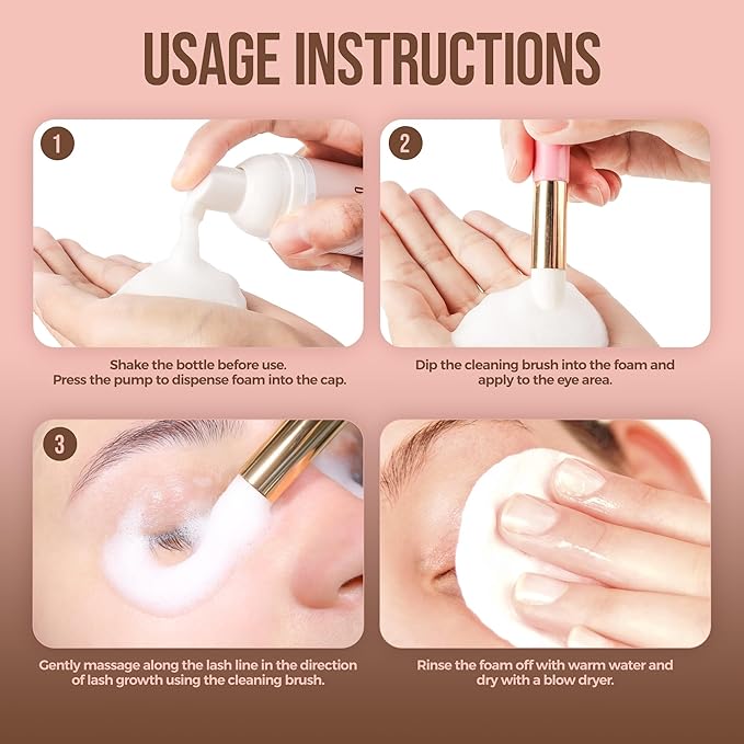 LASHVIEW Shampoo for Lash Extensions, 50ml+Brushes, Eyelash Extension Cleanser Lash Cleaner for Makeup Cleansing Foams, Paraben & Sulfate Free for Salon and Home Use