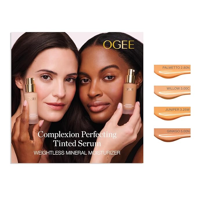 Ogee Complexion Perfecting Liquid Foundation - Lightweight Tinted Moisturizer For Face (Gingko 5.00N - Medium Tan, Neutral Undertones) - with Vitamin C & Jojoba Oil - Certified Organic & Made in USA