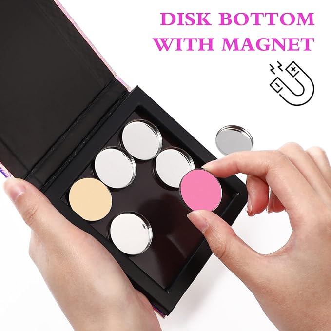 Beaupretty Empty Magnetic Palette Makeup Eyeshadow Palette with Round Metal Pans and Depotting Spatula Set for Eyeshadow Lipstick As Shown