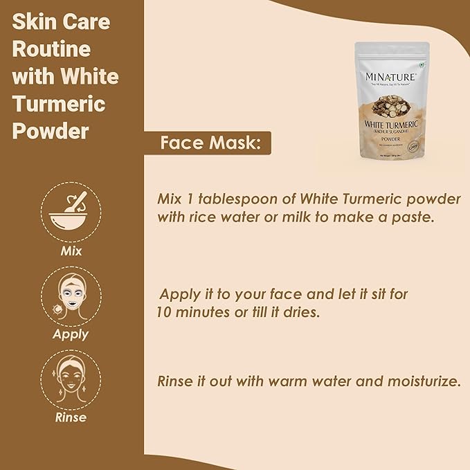 White Turmeric Powder by mi Nature | Kachur, Curcuma zeodaria,Poolankilangu| 227g(8 oz) (0.5 lb) | Does not Stain | White Turmeric for face and Skin | 100% Natural| from India