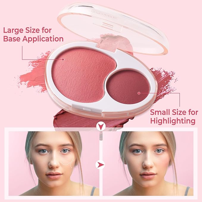 UCANBE Cream Dual Blush for Cheeks: Lightweight Highly Pigmented Blush - Smooth Natural Blush Palette - Long-lasting All-Day Face Makeup Blush(04#Ruby)