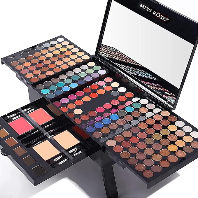 190 Colors Cosmetic Make up Piano Box Set,Combination with Eyeshadow /Facial Blusher /Eyebrow Powder /Eyeliner Pencil /Mirror,All-in-1 Makeup Gift Set (Color B)