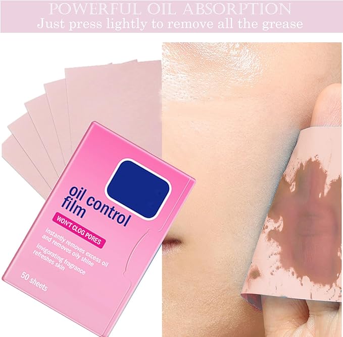 Oil Blotting Sheets for Face,Face Oil Absorbing Oil Blotting Paper for Oily Skin, Portable Oil Wipes Pink& Makeup-Friendly (50 Sheets)