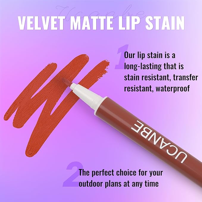 UCANBE 2pcs Matte Lip Tint Stain Set, 1 Lip Stain & 1 Lip Liner Pencil, Long Lasting Waterproof Lightweight Non-sticky Liquid Lipstick for Women & Girl (02 TAUPE)
