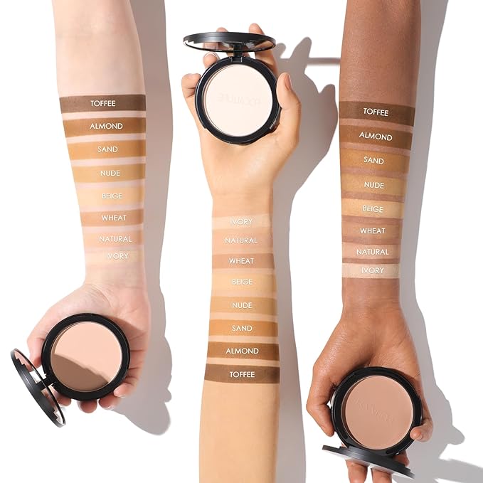 FOCALLURE Flawless Pressed Powder, Control Shine & Smooth Complexion, Pressed Setting Powder Foundation Makeup, Portable Face Powder Compact, Long-Lasting Matte Finish, Nude