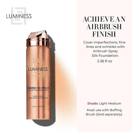 LUMINESS Silk Airbrush Spray Foundation - Full Coverage Foundation - Formula Hydrates & Moisturizes with Hyaluronic Acid, Aloe Vera & Hydrolyzed Silk (Shade - Light Medium)