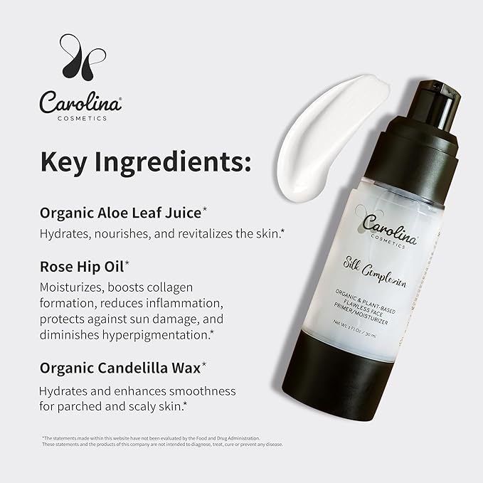 Silk Complexion Plant-Based Moisturizer & Primer 30ml - Aloe Infused Hydration for Flawless Makeup Application w/Aloe, Rose Hip Oil & Candelilla Wax - Vegan, Organic, Gluten-Free