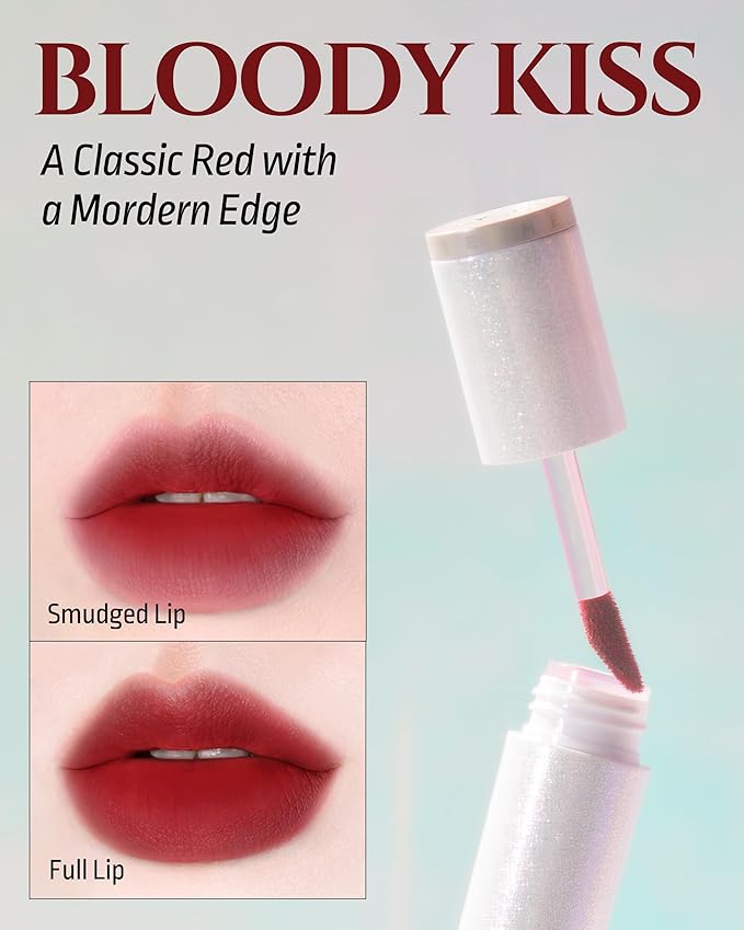 HEVVYMAKEUP Blurring Effect Lip Tint(Flashy) - Airy Velvet Matte Lips - Vegan, Longwear, Vibrant, Buildable Creamy Soft Texture - Korean Lip Makeup, Bloody Kiss, 0.13 fl.oz.