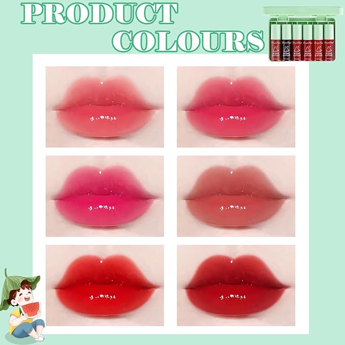 6 Colors Lip Tint Stain Set, Plumping Mini Liquid Lipstick, Watery Lip Gloss Moisturizing Tinted Lip Balm, Multi-Use Lip and Cheek Tint, Long lasting Non-Stick Cup Waterproof Lip Stain