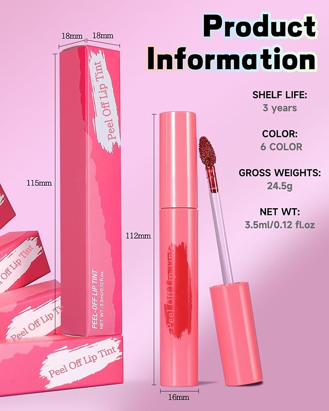 Peel Off Lip Tint Stain Set-3pcs Tattoo Lip Liner Stain Lip Gloss with Matte Finish,Long Lasting Waterproof Nonstick Lipstain Tinted Lipgloss,Mother's Day Makeup Gift Kit for Women Girl-02+04+06