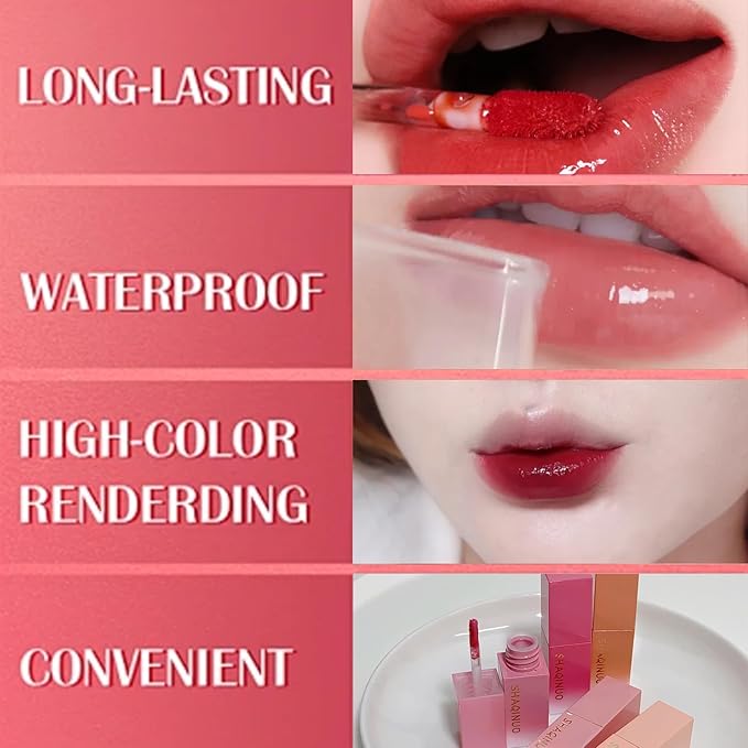 Charm Kiss 5 Colors-Dewy Water Glow Lip Tint,Moisturizing Mirror Lip Glaze,Korean Tinted Water light Lip Gloss,High pigmented Long Lasting Waterproof Lipstick Mirror Water Gloss Lip Glaze